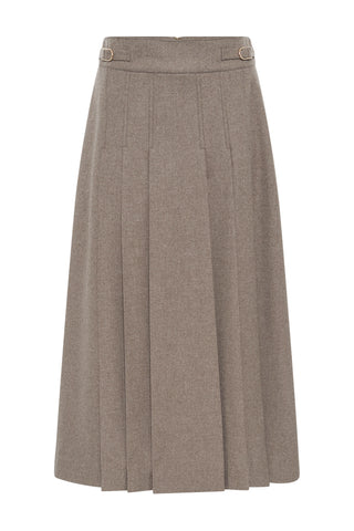 Wesley Pleated Skirt in Walnut Wool Cashmere Flannel