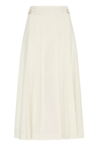 Wesley Pleated Midi Skirt in Ivory Sea Island Cotton Corduroy