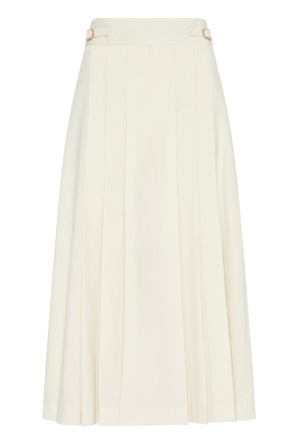 Wesley Pleated Midi Skirt in Ivory Sea Island Cotton Corduroy