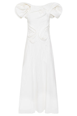 White Aloe Linen Navi Puff Sleeve Maxi Dress - Flat Lay | Gabriela Hearst
