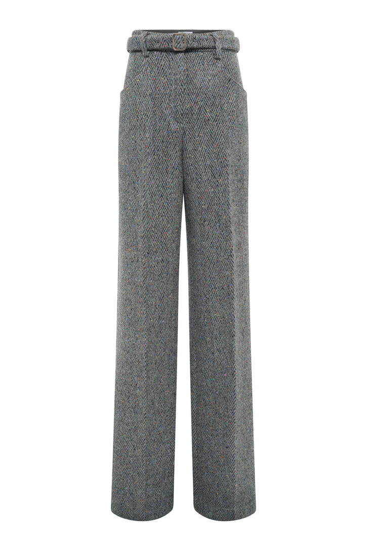Norman Pant in Charcoal Multi Cashmere Wool Herringbone