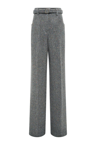 Norman Pant in Charcoal Multi Cashmere Wool Herringbone