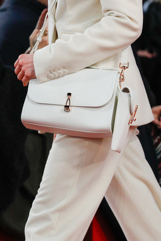 Medium Leonora Flap Bag in Ivory Textured Leather