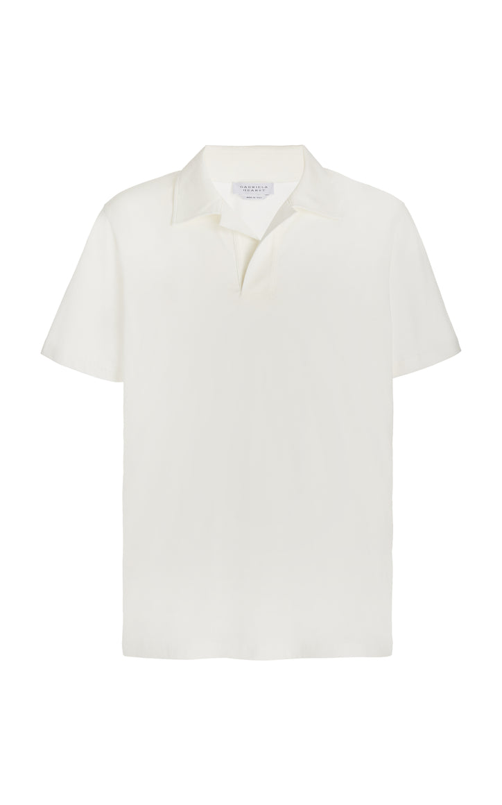 Jaime Short Sleeve Polo in White Cotton Jersey