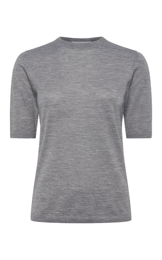 Heather Grey Cashmere Silk Brunner Knit T-Shirt - Front View | Gabriela Hearst