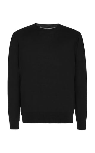 Black Merino Wool Palco Crewneck Sweater - Front View | Gabriela Hearst