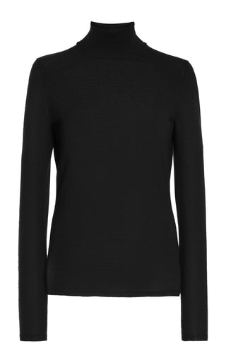 Black Cashmere Silk Costa Knit Turtleneck - Slim Fit Front View | Gabriela Hearst