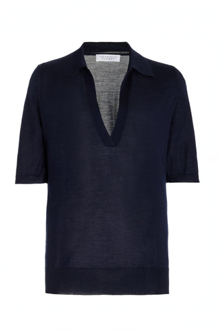 Frank Knit Polo in Dark Navy Silk Cashmere