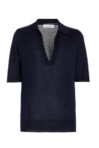 Frank Knit Polo in Dark Navy Silk Cashmere