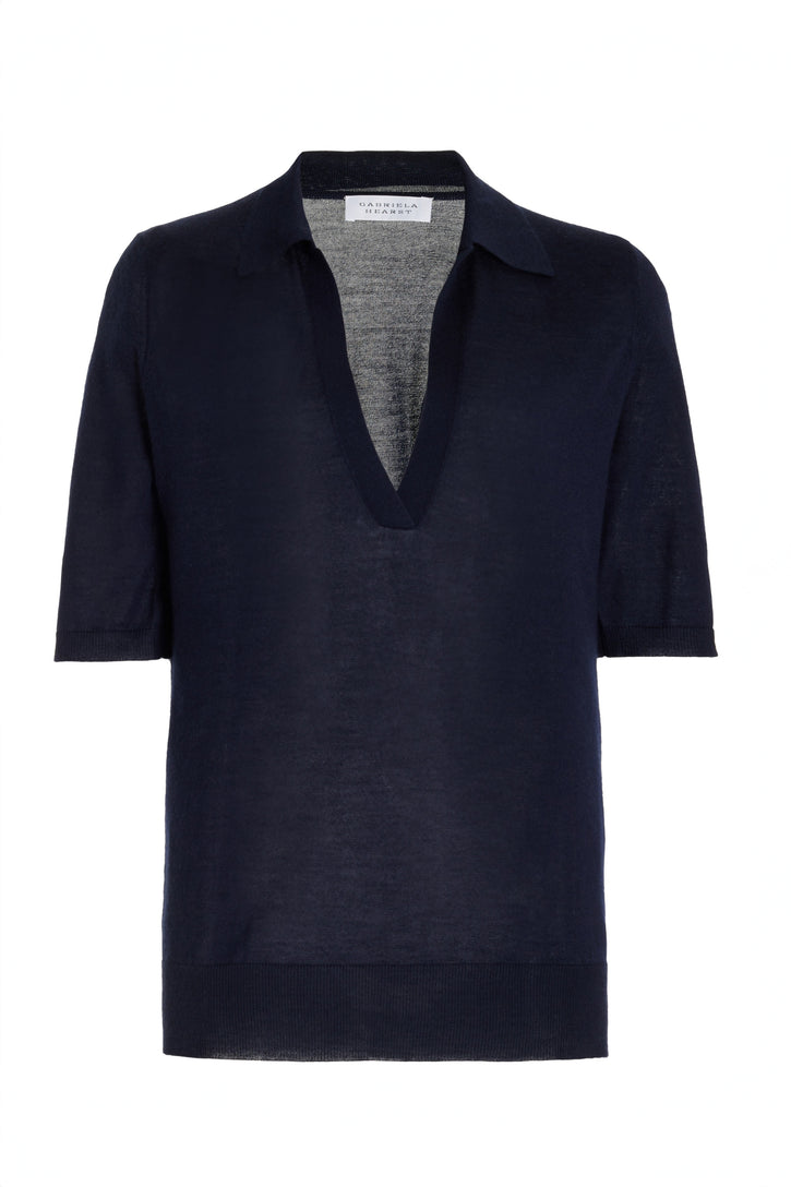 Frank Knit Polo in Dark Navy Silk Cashmere