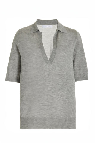 Frank Knit Polo in Heather Grey Silk Cashmere