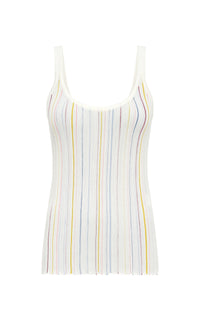 Yara Pinstripe Knit Tank Top in Ivory Multi Merino Wool