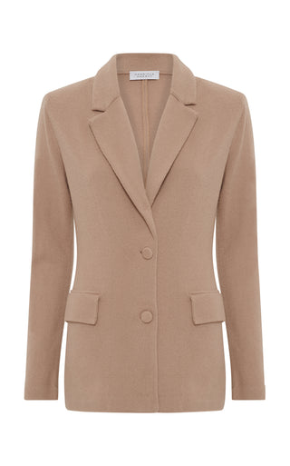 Camel Brushed Cashmere Zander Knit Jacket - Front View | Gabriela Hearst