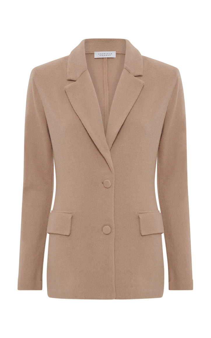 Zander Knit Jacket in Camel Brushed Cashmere