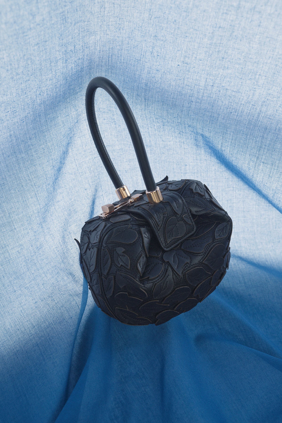 Demi Embroidered Leaves Bag in Black Nappa Leather