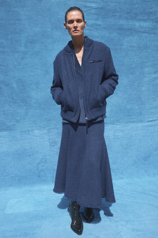 Amy Midi Skirt in Electric Navy Speckled Cashmere