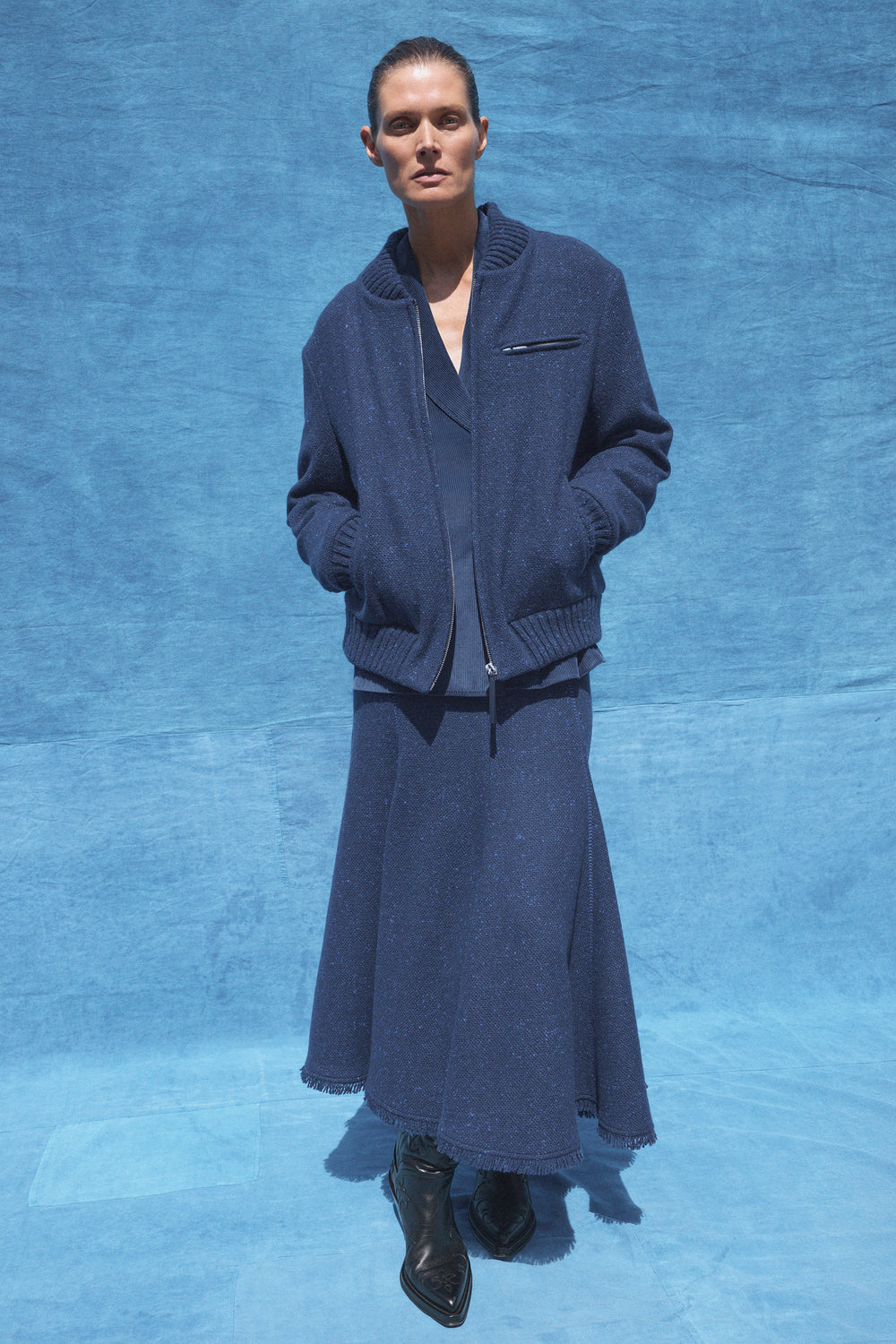 Amy Knit Midi Skirt in Electric Navy Cashmere