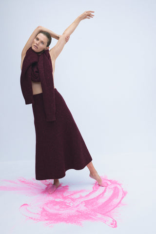 Alfie Knit Sweater in Bordeaux & Fuchsia Aran Cashmere