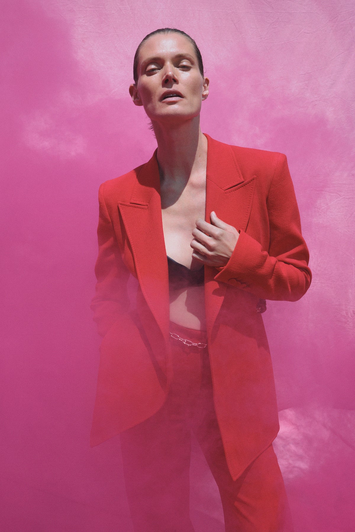 Epona Chain Blazer in Scarlet Red Virgin Wool