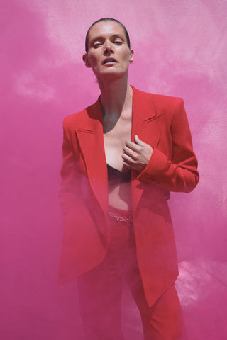 Epona Chain Blazer in Scarlet Red Virgin Wool