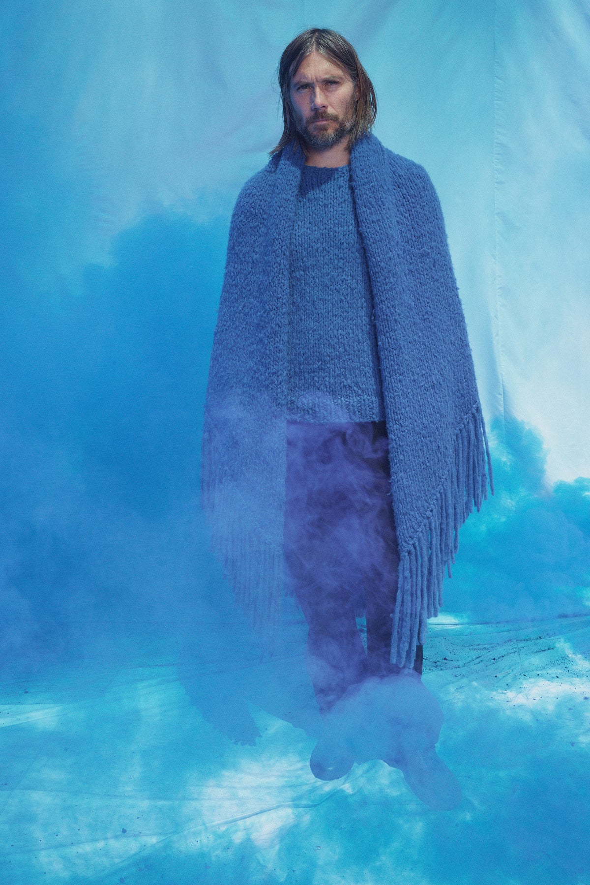 Lauren Knit Wrap in Cobalt Welfat Cashmere