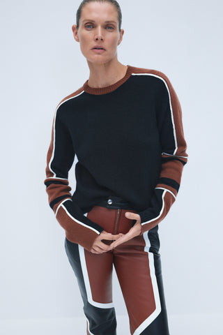 Finnian Knit Moto Sweater in Cognac & Black Cashmere