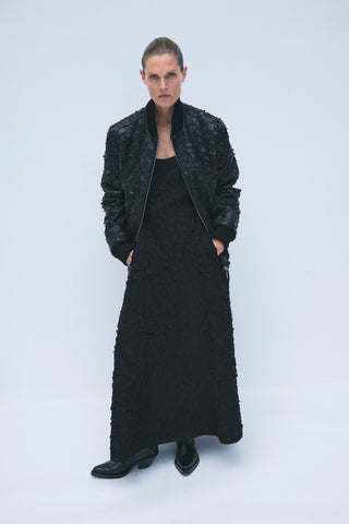 Winslow Embroidered Leaves Bomber in Black Nappa Leather