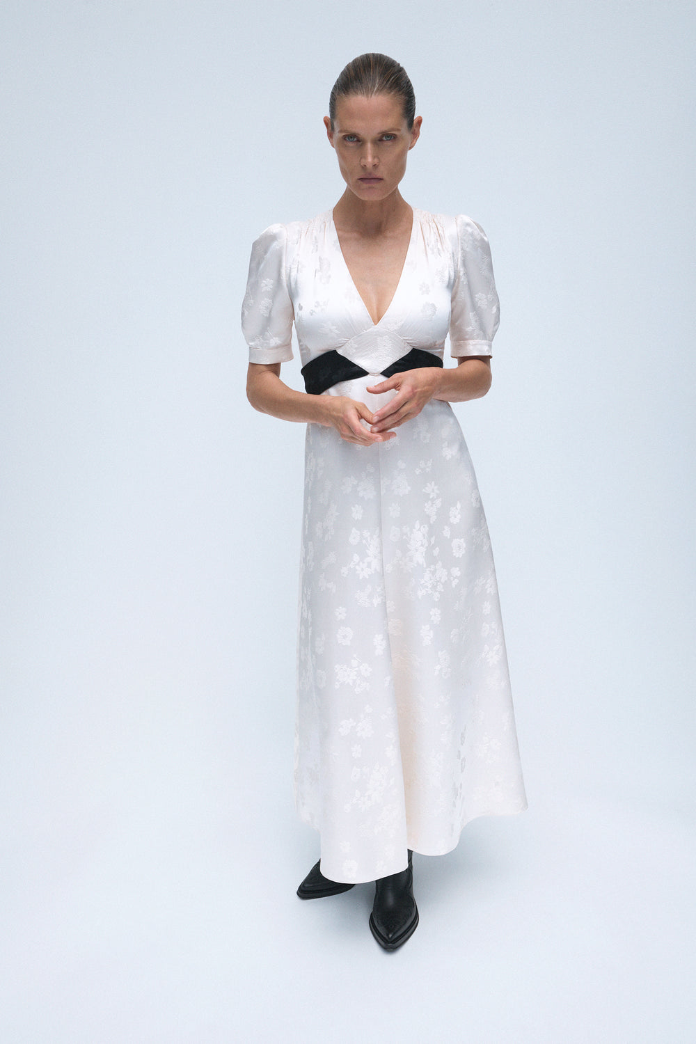 Larkin Dress in Ivory & Black Silk