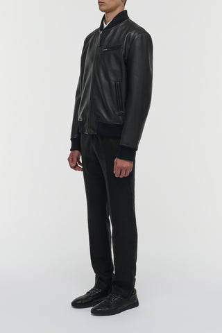 Black Calf Leather Bomber - Side Profile View | Gabriela Hearst
