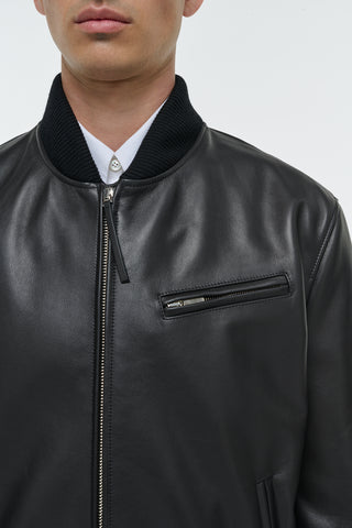 Black Leather Bomber - Chest Pocket Detail Close-Up | Gabriela Hearst