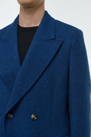 Electric Navy Speckled Cashmere McAffrey Coat - Lapel Detail Close Up | Gabriela Hearst