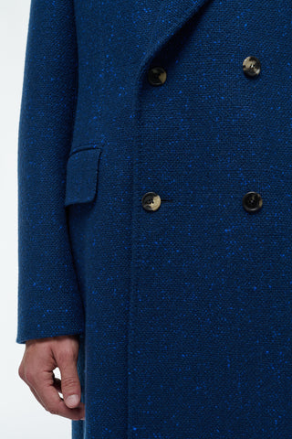 Electric Navy Speckled Cashmere McAffrey Coat - Button Detail Close Up | Gabriela Hearst