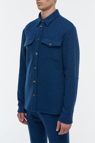Electric Navy Speckled Cashmere Lucas Overshirt - Three Quarter View | Gabriela Hearst