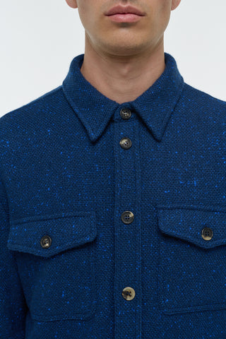 Electric Navy Cashmere Lucas Overshirt - Chest Pocket Detail | Gabriela Hearst
