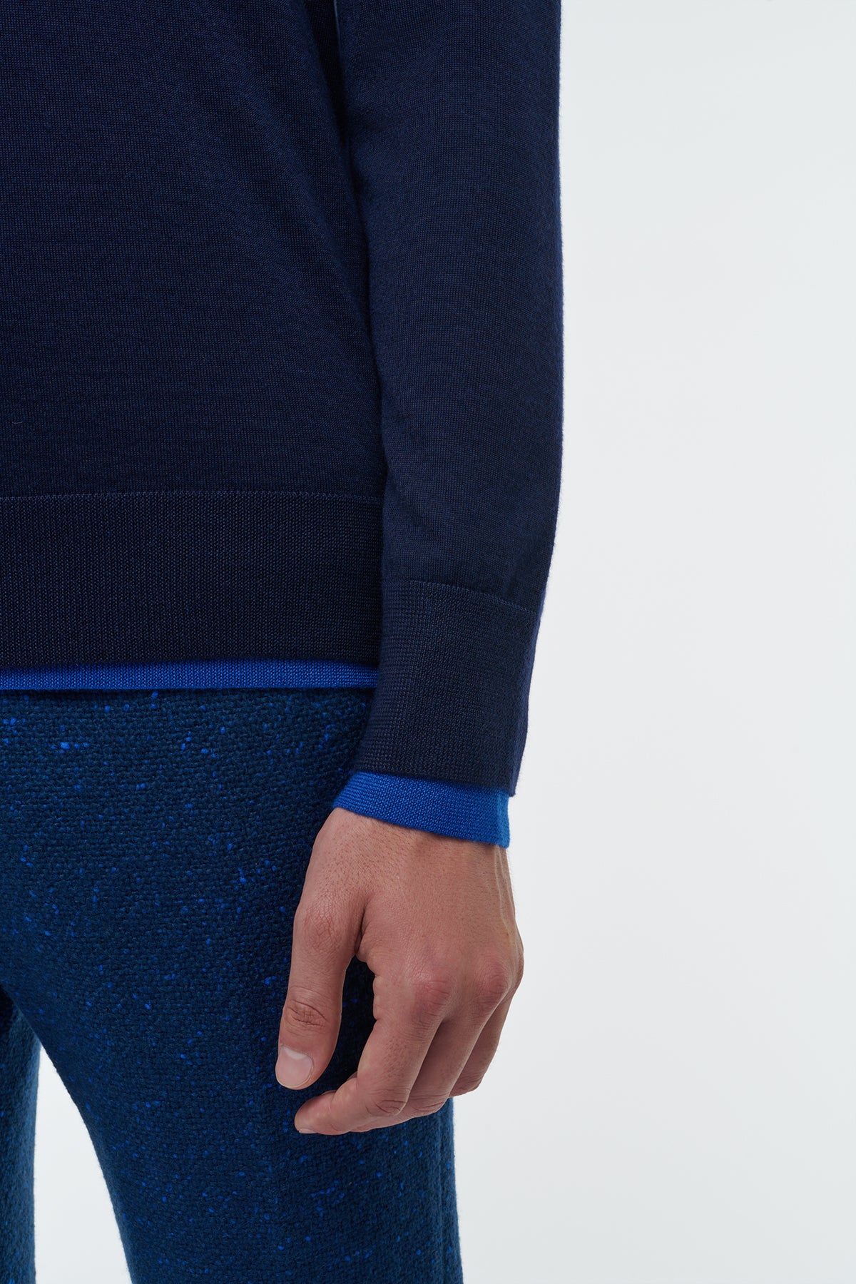 Wells Reversible Knit Sweater in Electric Navy & Cobalt Cashmere Silk