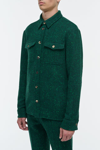 English Green Speckled Cashmere Lucas Overshirt - On Model Side Profile | Gabriela Hearst