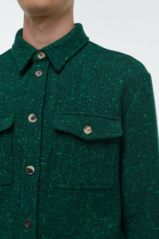 English Green Speckled Cashmere Lucas Overshirt - Chest Pocket Detail | Gabriela Hearst