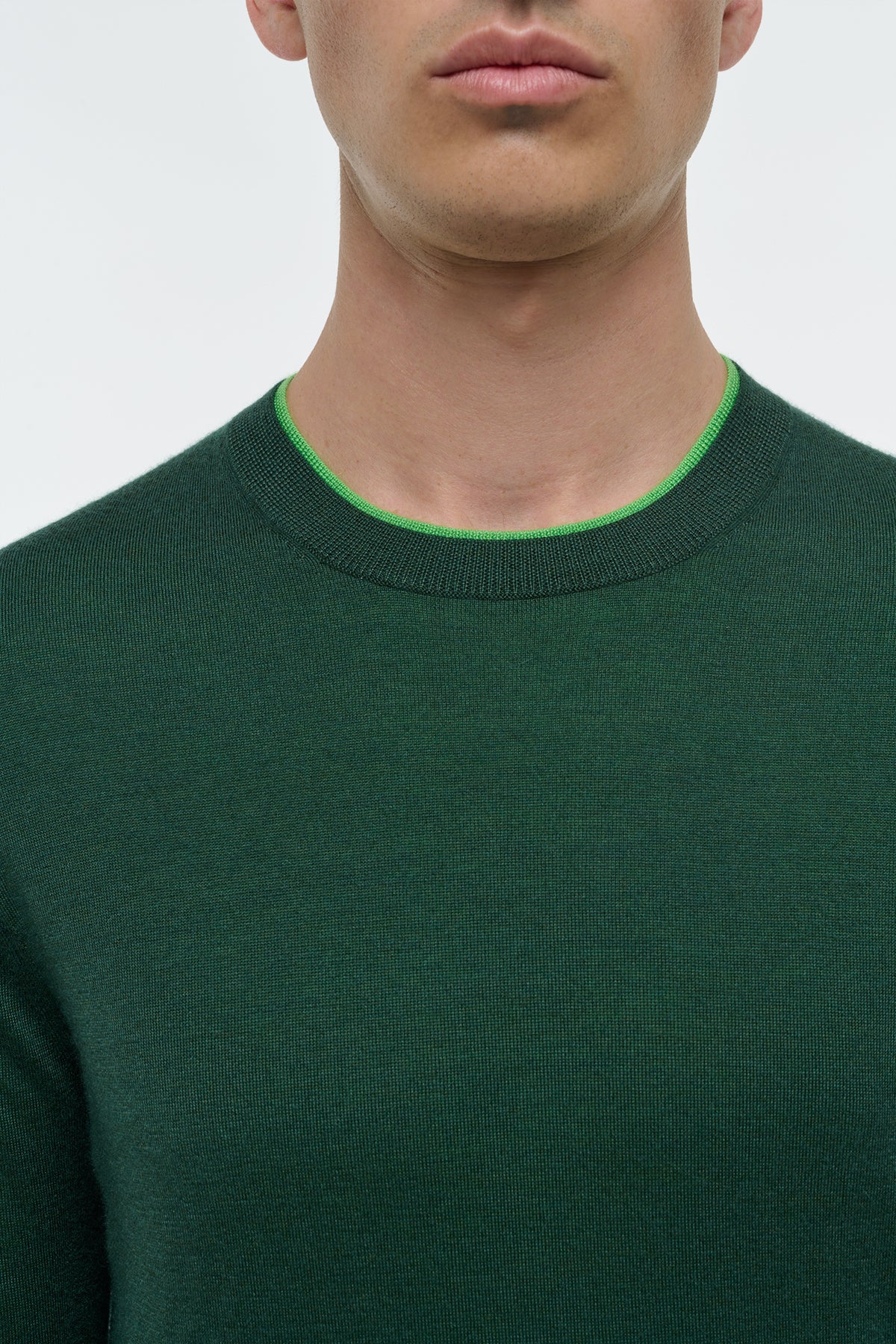 Wells Reversible Knit Sweater in English Green & Fluorescent Green Cashmere Silk