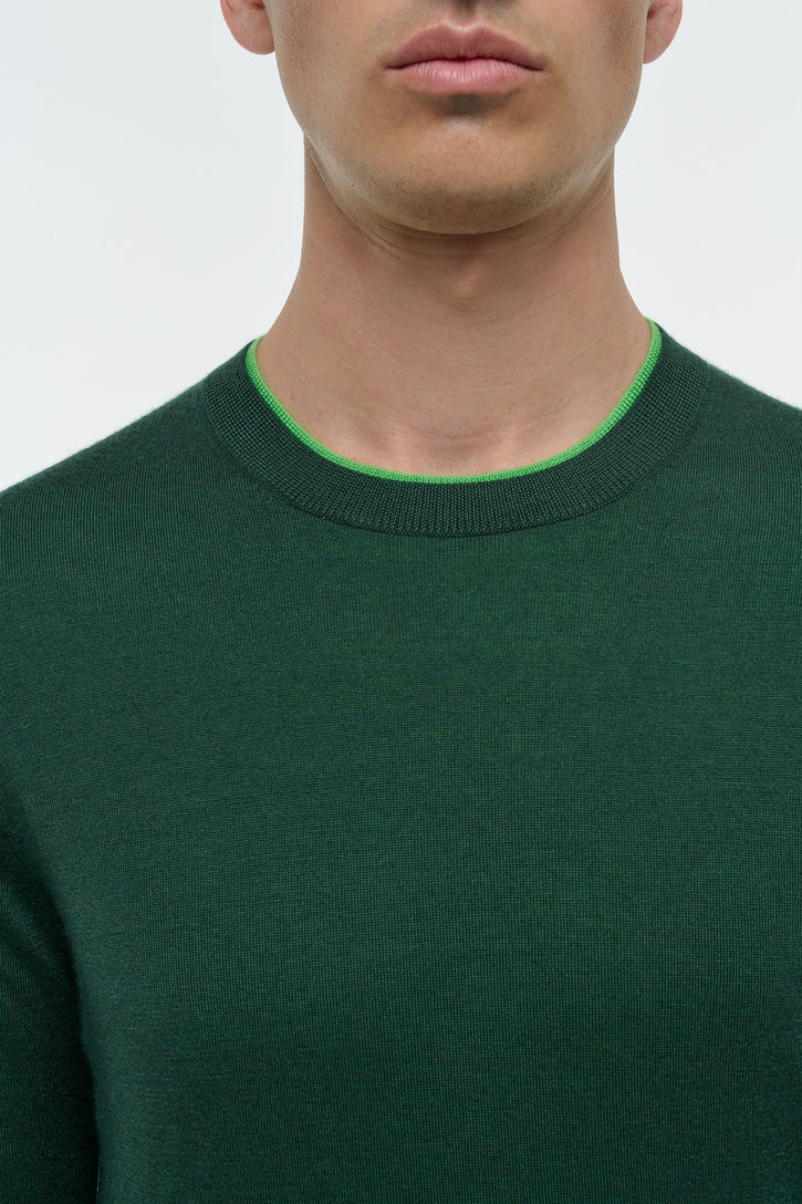 Wells Reversible Knit Sweater in English Green & Fluorescent Green Cashmere Silk