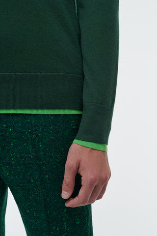 Green Cashmere Wells Sweater - Hem and Cuff Contrast Detail | Gabriela Hearst