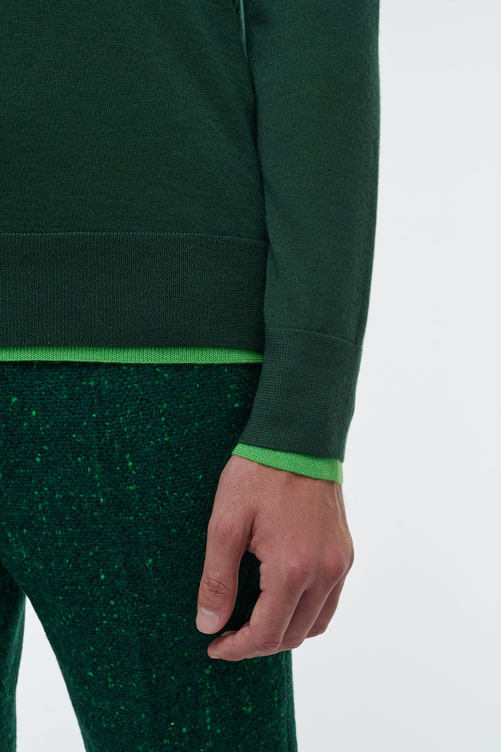 Wells Reversible Knit Sweater in English Green & Fluorescent Green Cashmere Silk
