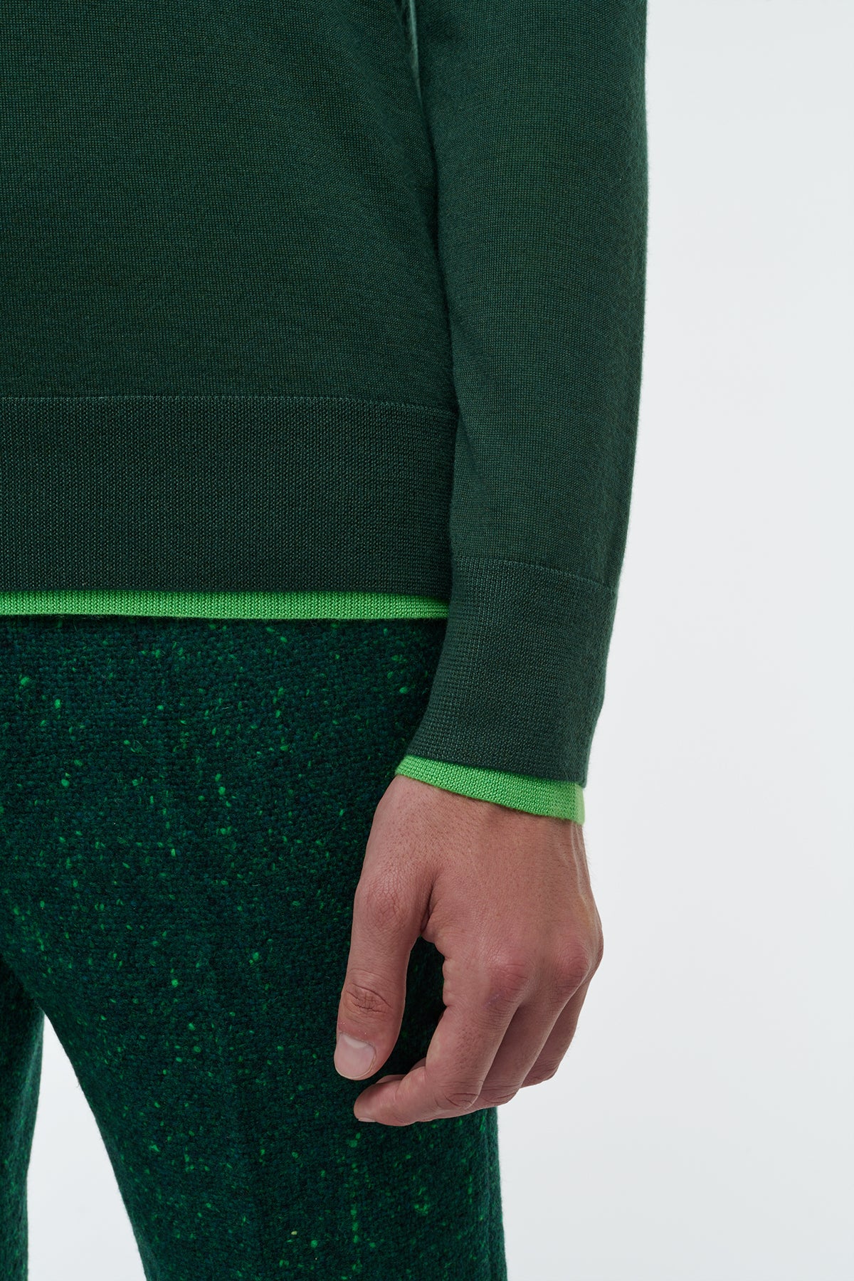 Wells Reversible Knit Sweater in English Green & Fluorescent Green Cashmere Silk