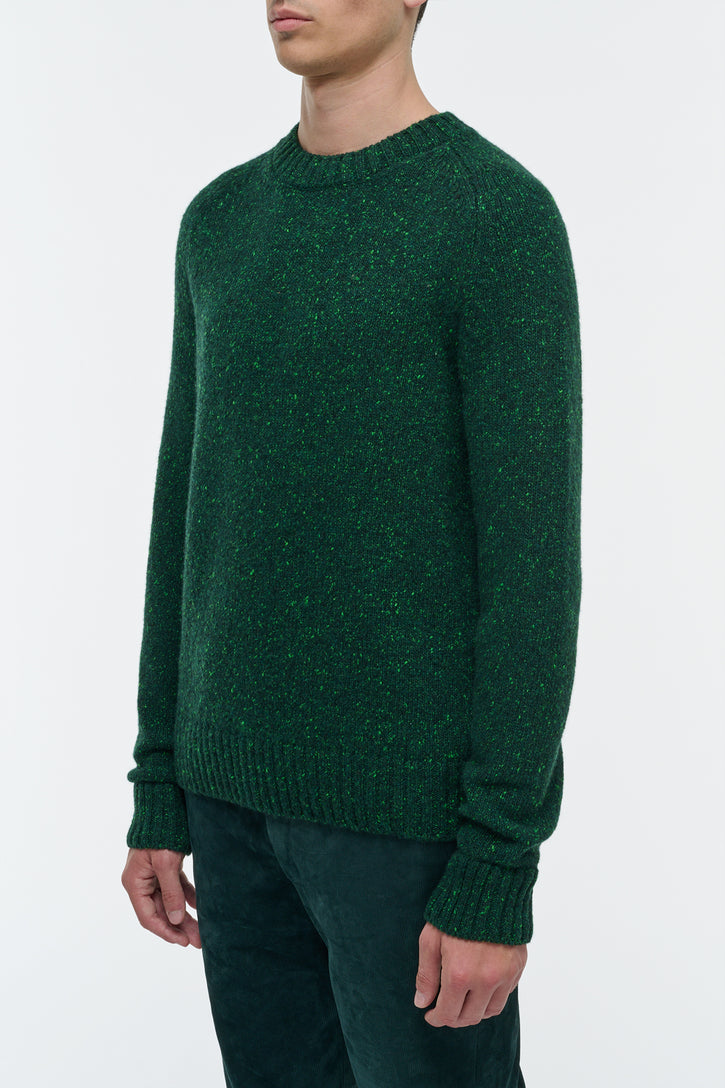 Daniel Knit Sweater in English Green Speckled Aran Cashmere