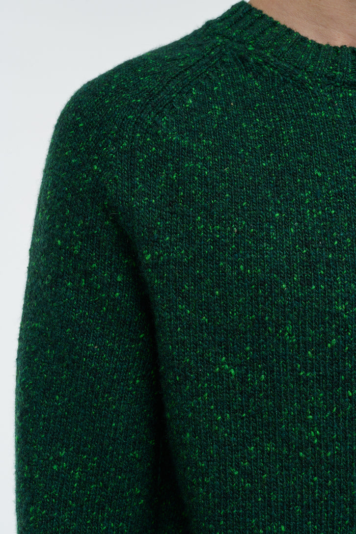 Daniel Knit Sweater in English Green Speckled Aran Cashmere