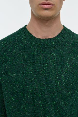English Green Speckled Cashmere Daniel Sweater - Crew Neck Detail | Gabriela Hearst