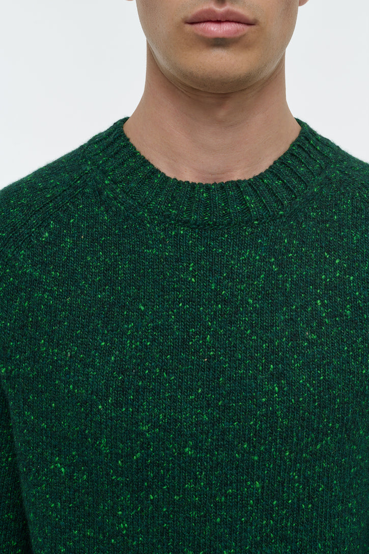 Daniel Knit Sweater in English Green Speckled Aran Cashmere