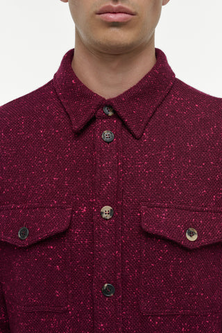 Bordeaux Speckled Cashmere Lucas Overshirt - Close-up Detail View | Gabriela Hearst