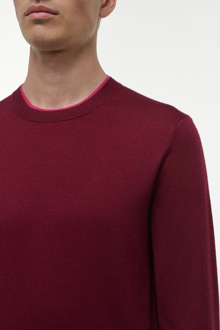 Wells Reversible Knit Sweater in Bordeaux & Fuchsia Cashmere Silk