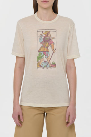 Ivory Cashmere Sayara T-Shirt with Le Mat Tarot Print - On Model Front View | Gabriela Hearst