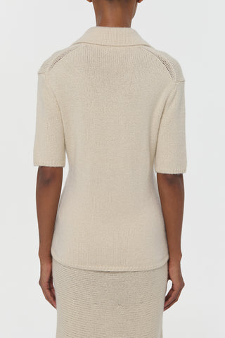 Off White Cashmere Polo - Back View On Model | Gabriela Hearst